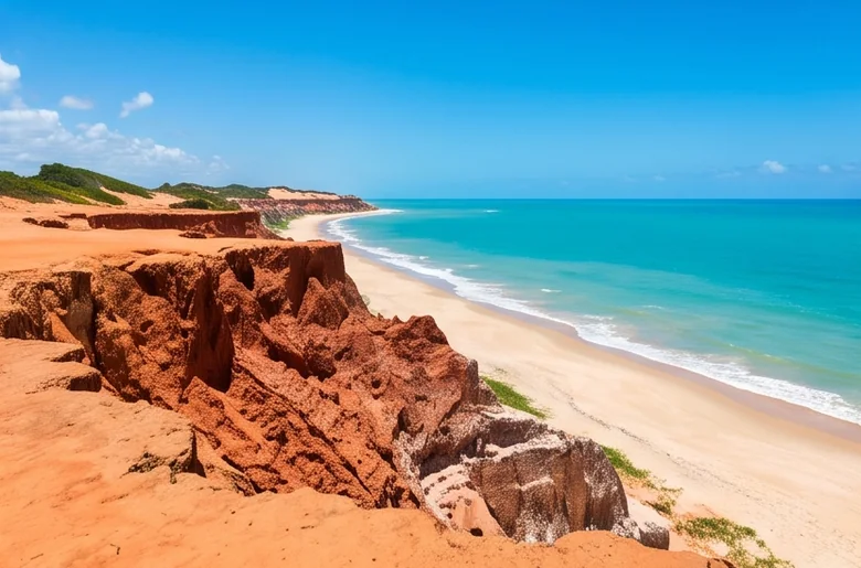 Falésias à beira de uma praia deserta