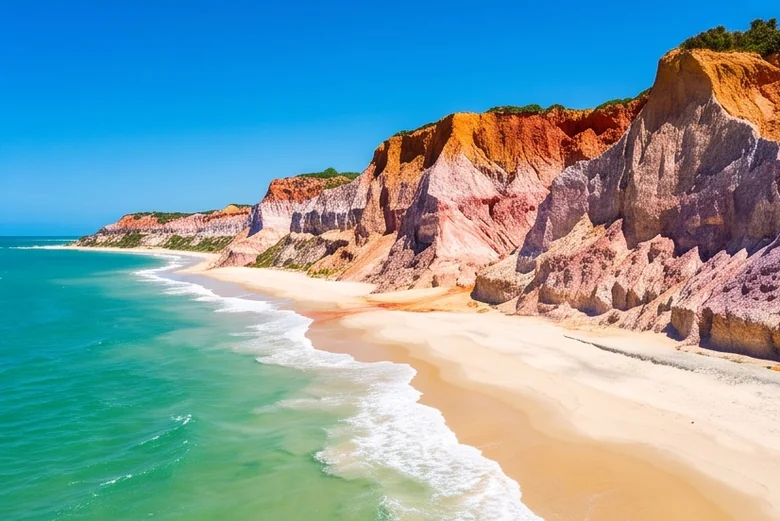 Falésias coloridas à beira de uma praia